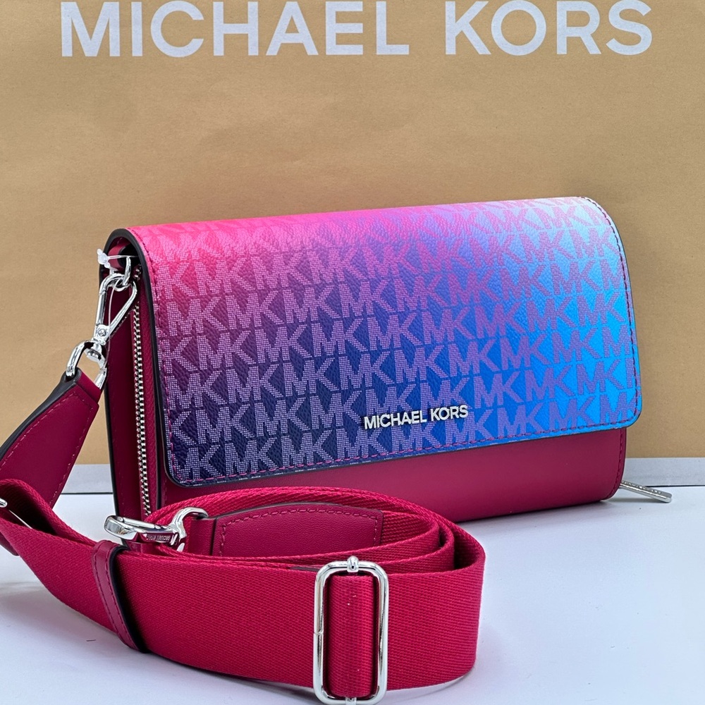 Michael Kors Pink to Blue Gradient Monogram Crossbody Bag - Picture 3 of 16